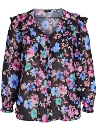 Bloemen blouse met kwastjes details, Bright Fall Print, Packshot image number 0