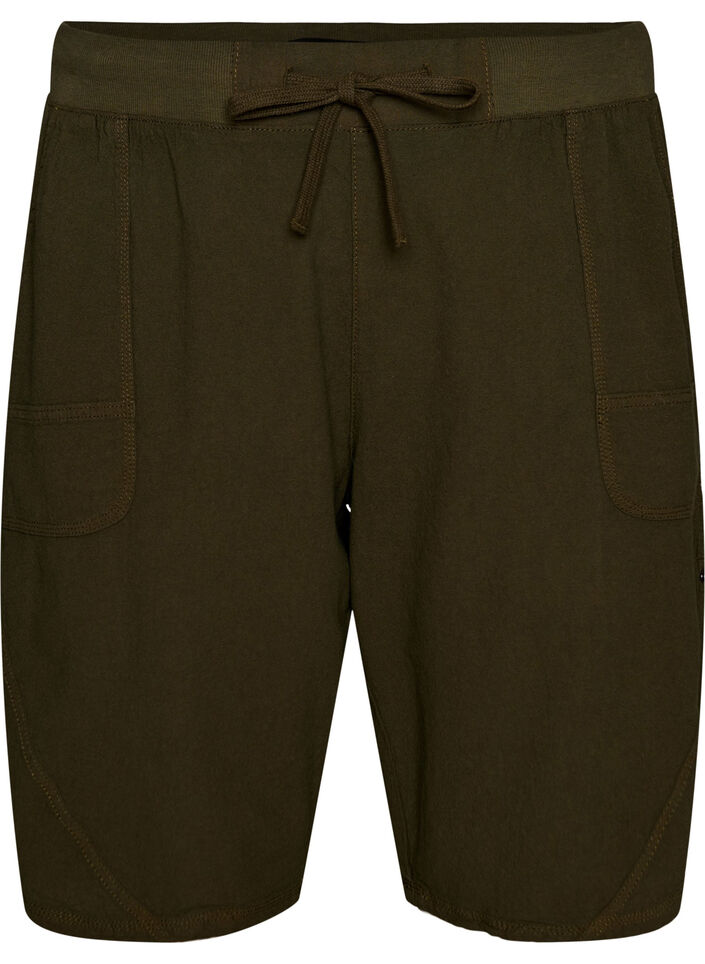 Losse katoenen short met zakken, Groen, Packshot image number 0