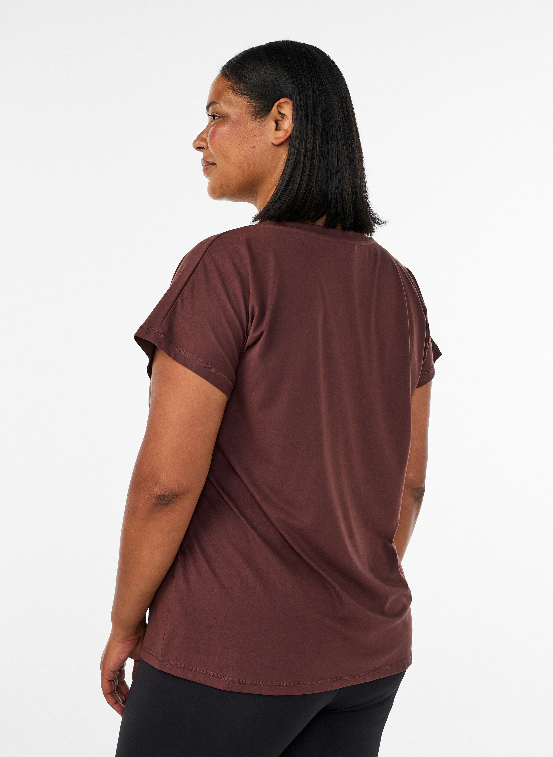 ZizziLosvallend trainings-T-shirt met V-hals, Bruin, Model image number 2