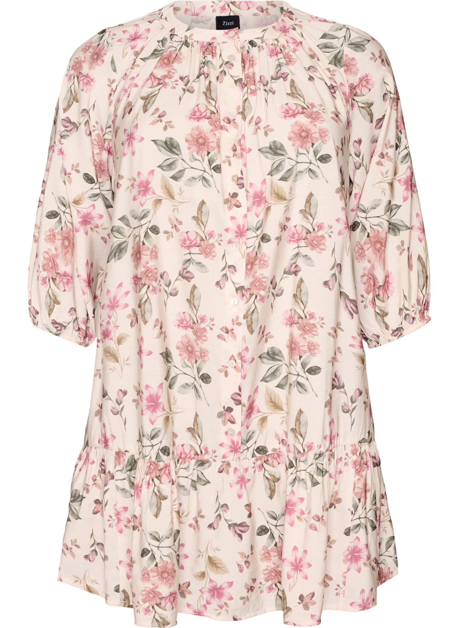 ZizziTunique coupe &eacute;vas&eacute;e en viscose avec manches 3/4, Vanille, Packshot image number 0