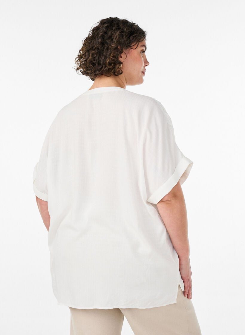 Viscose blouse met korte mouwen en rimpeldetail, Vanille, Model image number 2