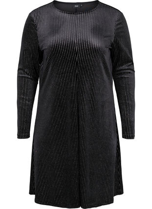 Robe à paillettes en velours à manches longues, Black Silver Lurex, Packshot image number 0
