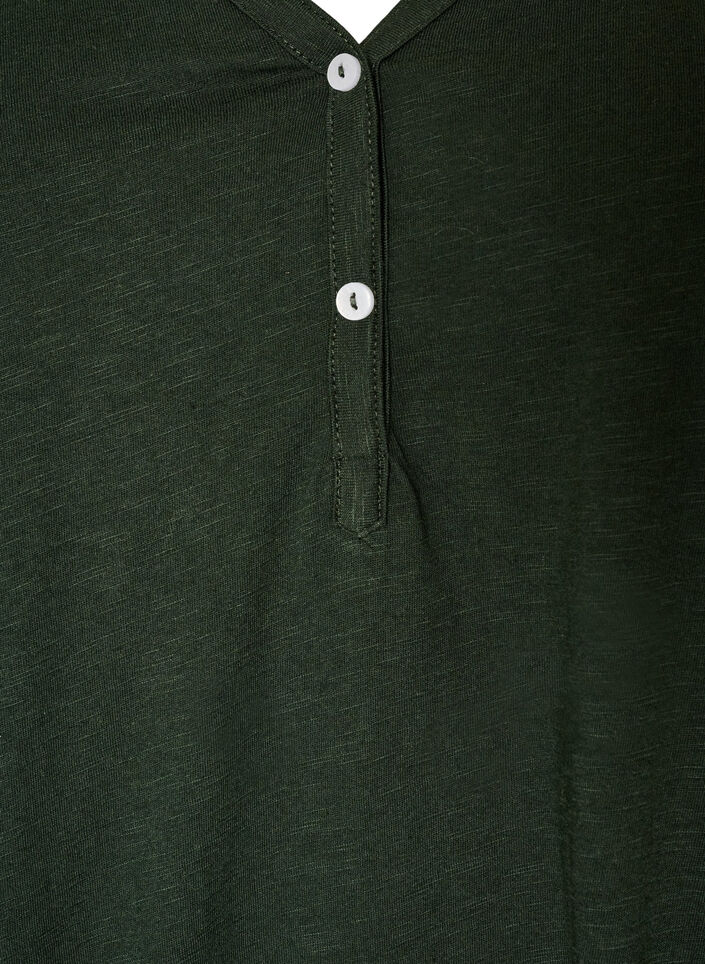 T-shirt &agrave; manches longues avec col V et boutons, Vert fonc&eacute;, Packshot image number 2