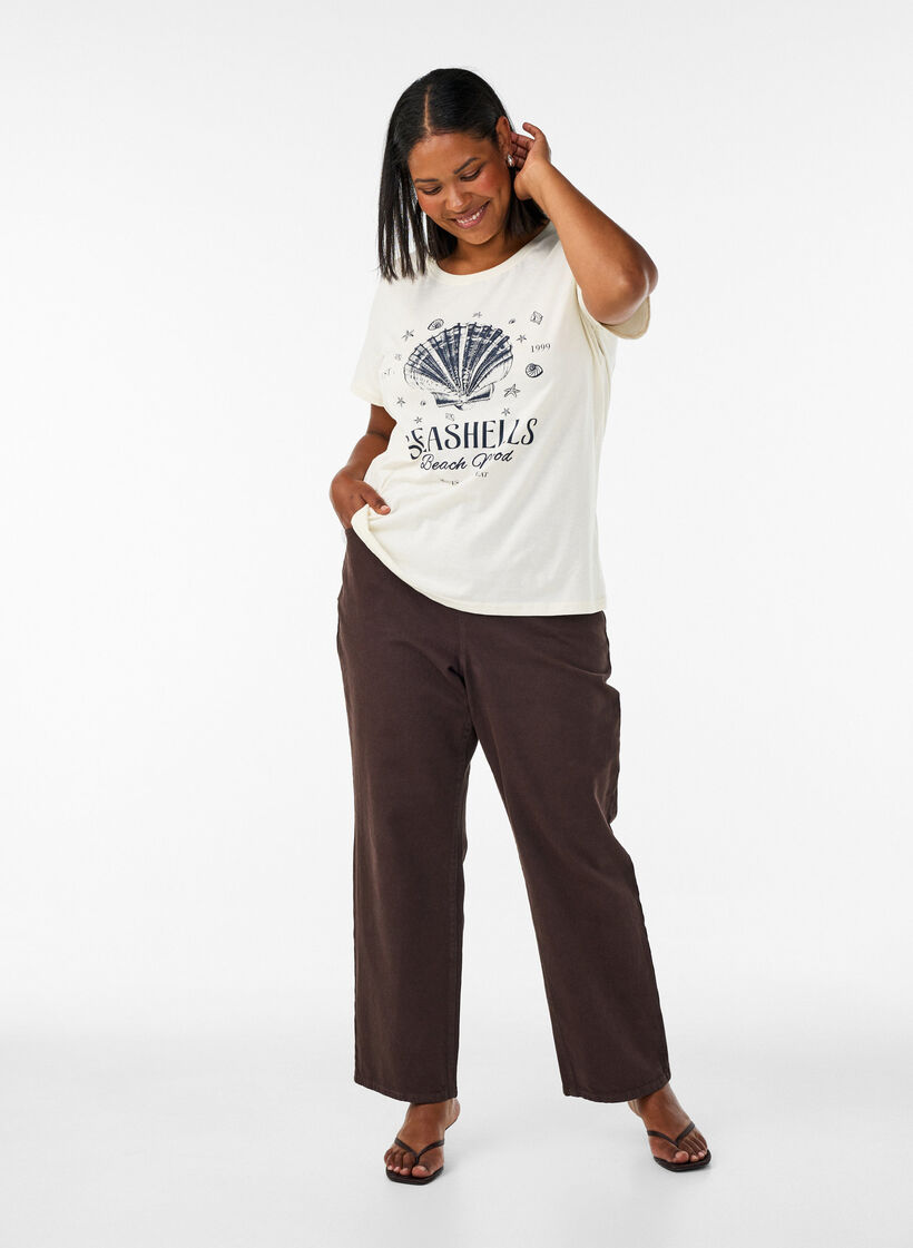Katoenen T-shirt met print, Vanille, Model image number 1