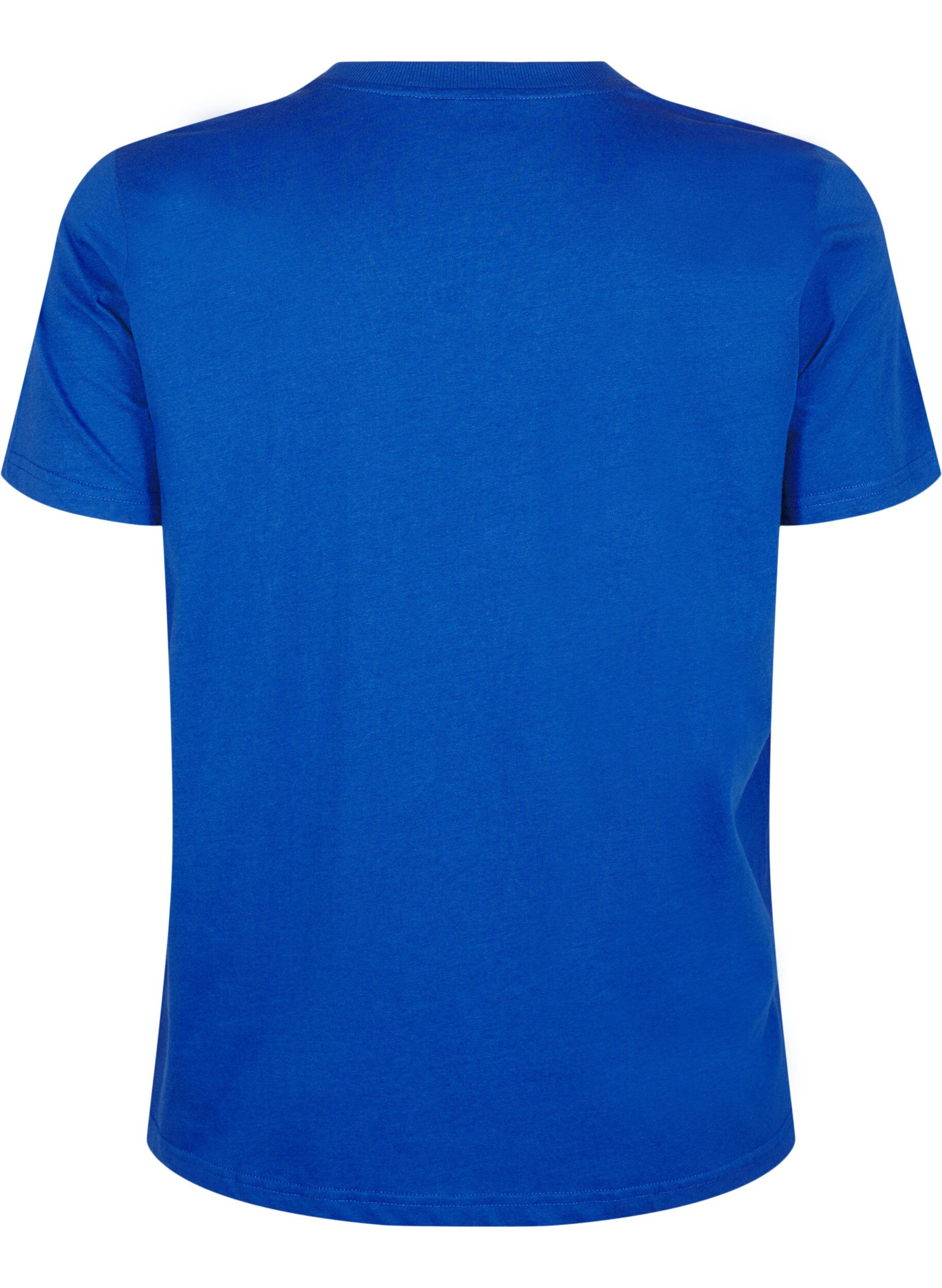 ZizziBasic katoenen T-shirt met ronde hals, Blauw, Packshot image number 1