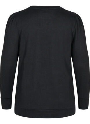 Top met lange mouwen en schouderdetails, Black, Packshot image number 1