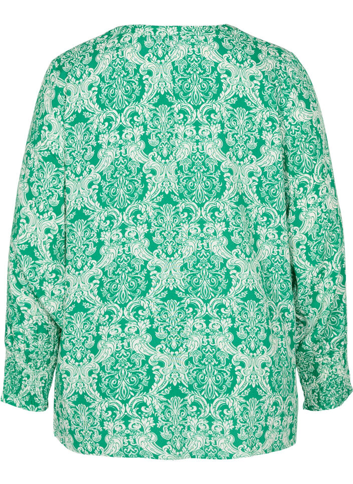 Bedrukte viscose top met smok, Jolly Green Oriental, Packshot image number 1