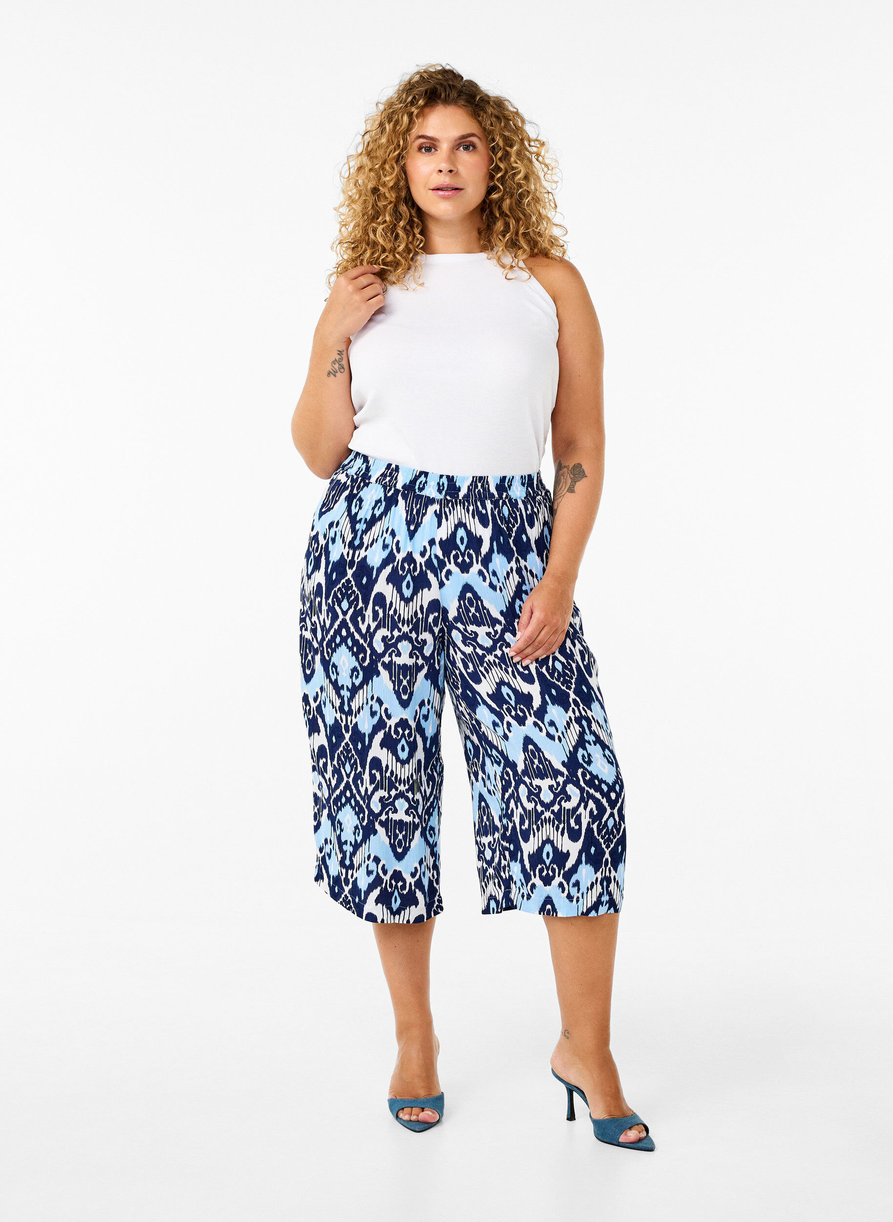 ZizziViscose culotte broek met print, Blue Ethnic AOP, Model image number 0