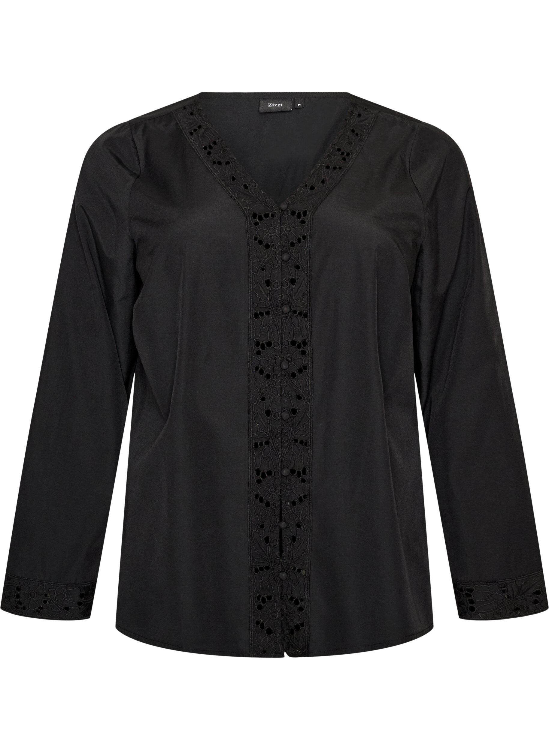 ZizziBlouse met broderie anglaise, Zwart, Packshot image number 0