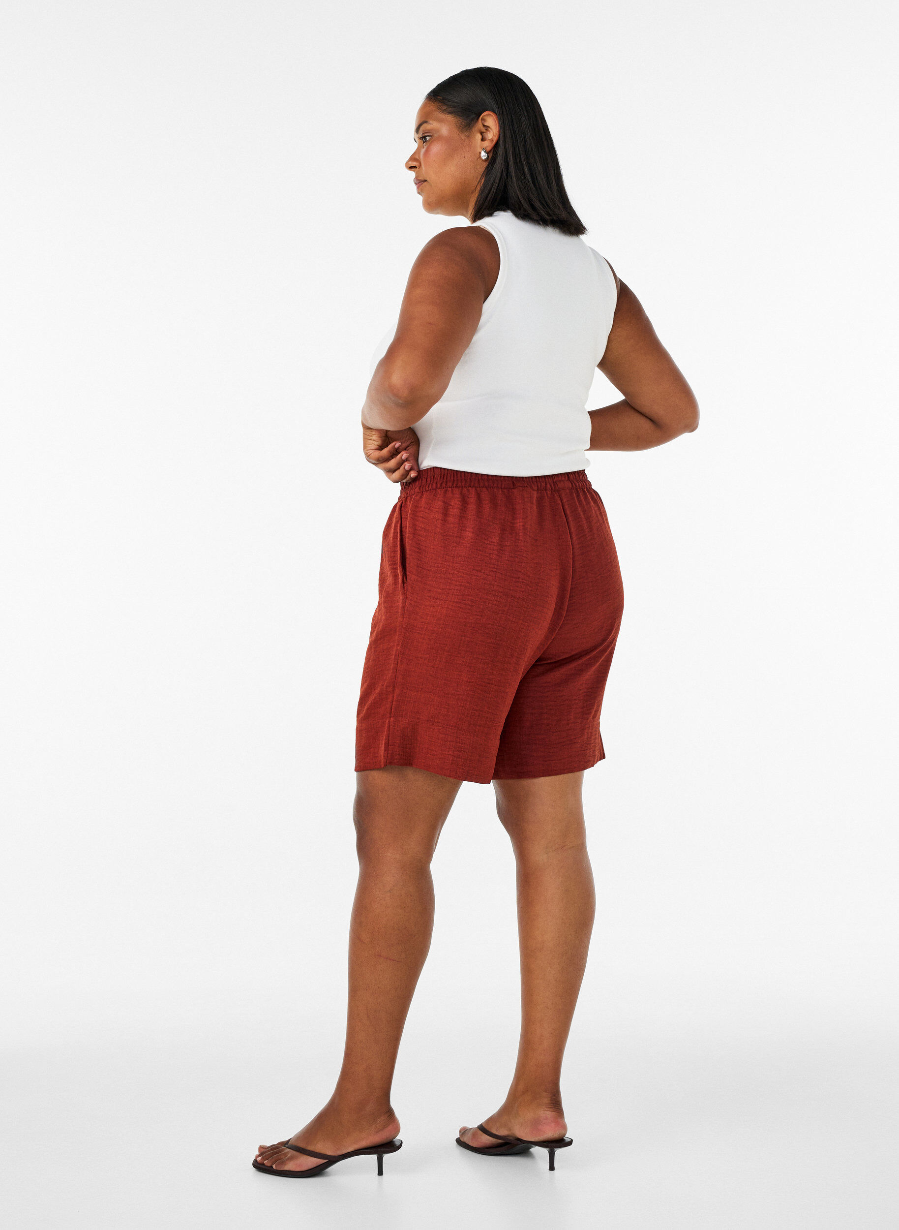 ZizziKorte broek met zakken en hoge taille, Rood, Model image number 2
