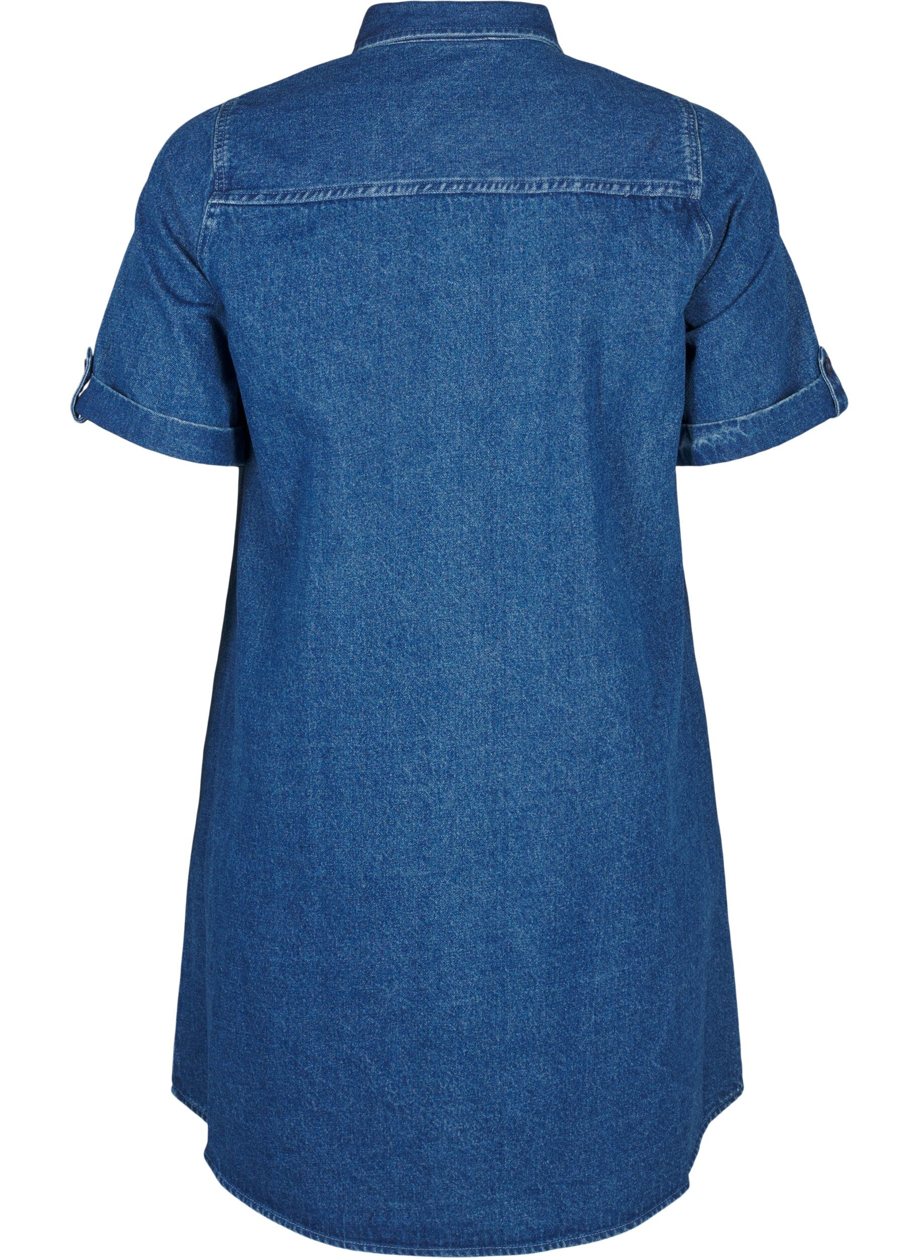 Zizzi Robe en denim avec manches courtes et boutons, Bleu, Packshot image number 1