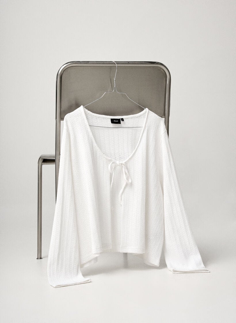 Cardigan en jersey textur&eacute; avec lien &agrave; nouer devant, Blanc, Image image number 0