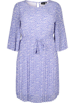 Bedrukte geplooide jurk met bindband, Small Flower AOP, Packshot image number 0