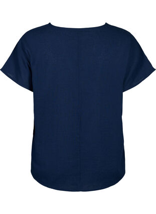 Katoenen blouse met korte mouwen van katoenmix met linnen, Navy Blazer, Packshot image number 1