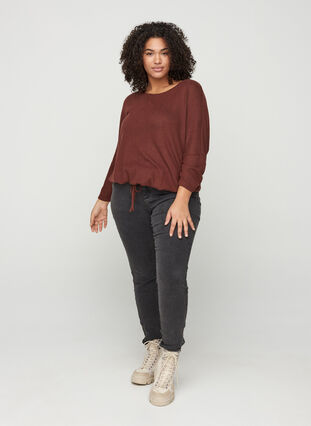 Gemêleerde blouse met verstelbare onderkant, Brown Melange , Model image number 2