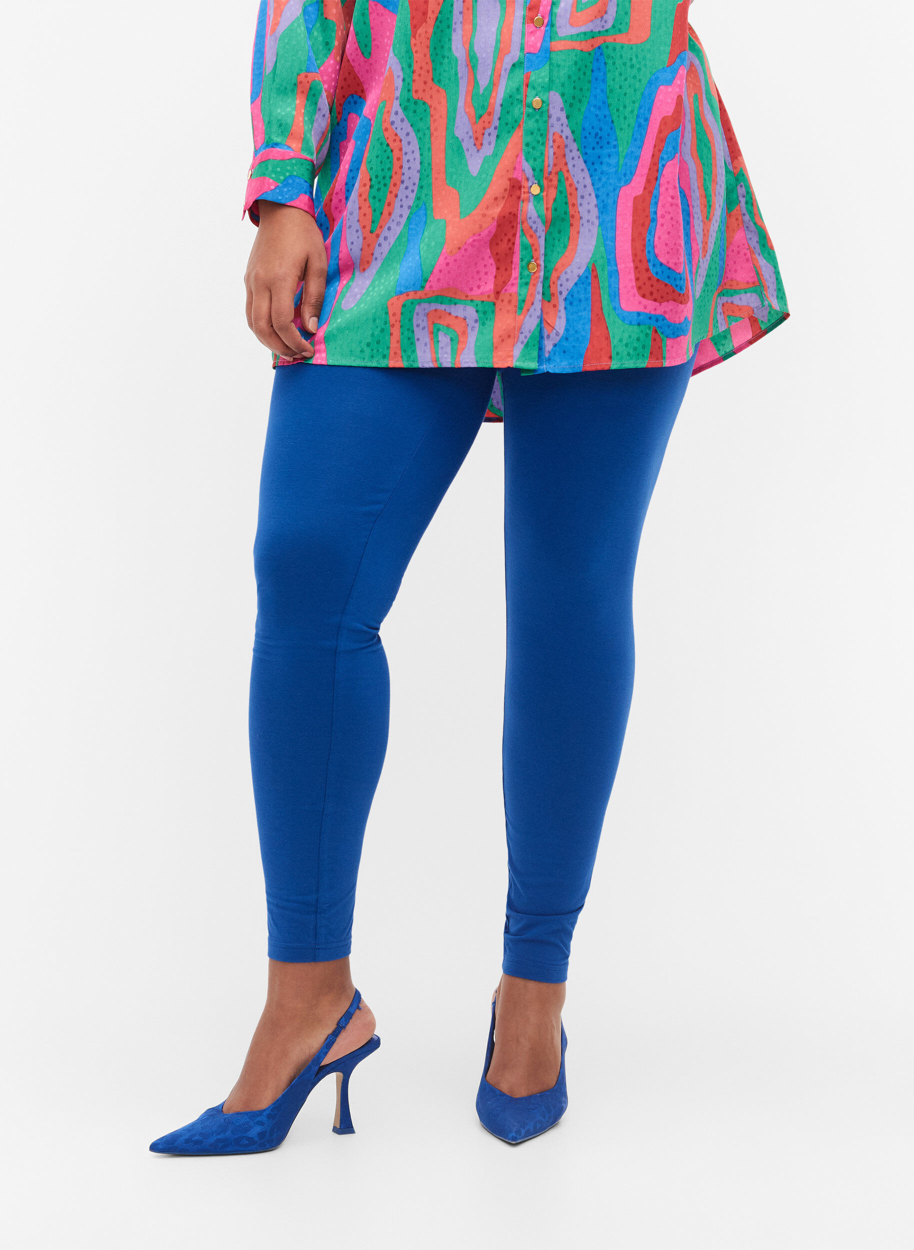 ZizziBasic legging in viscose, Blauw, Model image number 3