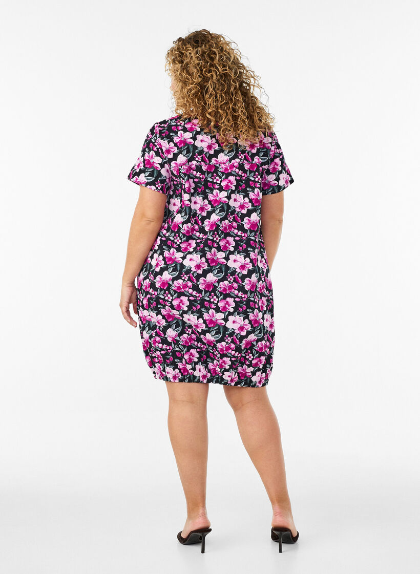Katoenen jurk met korte mouwen en print, Zwart, Model image number 2