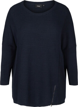 Blouse tricotée à manches longues et détail de fermeture éclair, Night Sky, Packshot image number 0