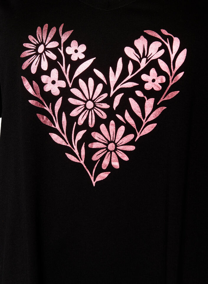 Chemise de nuit en coton biologique et &agrave; col en V, Noir, Packshot image number 2