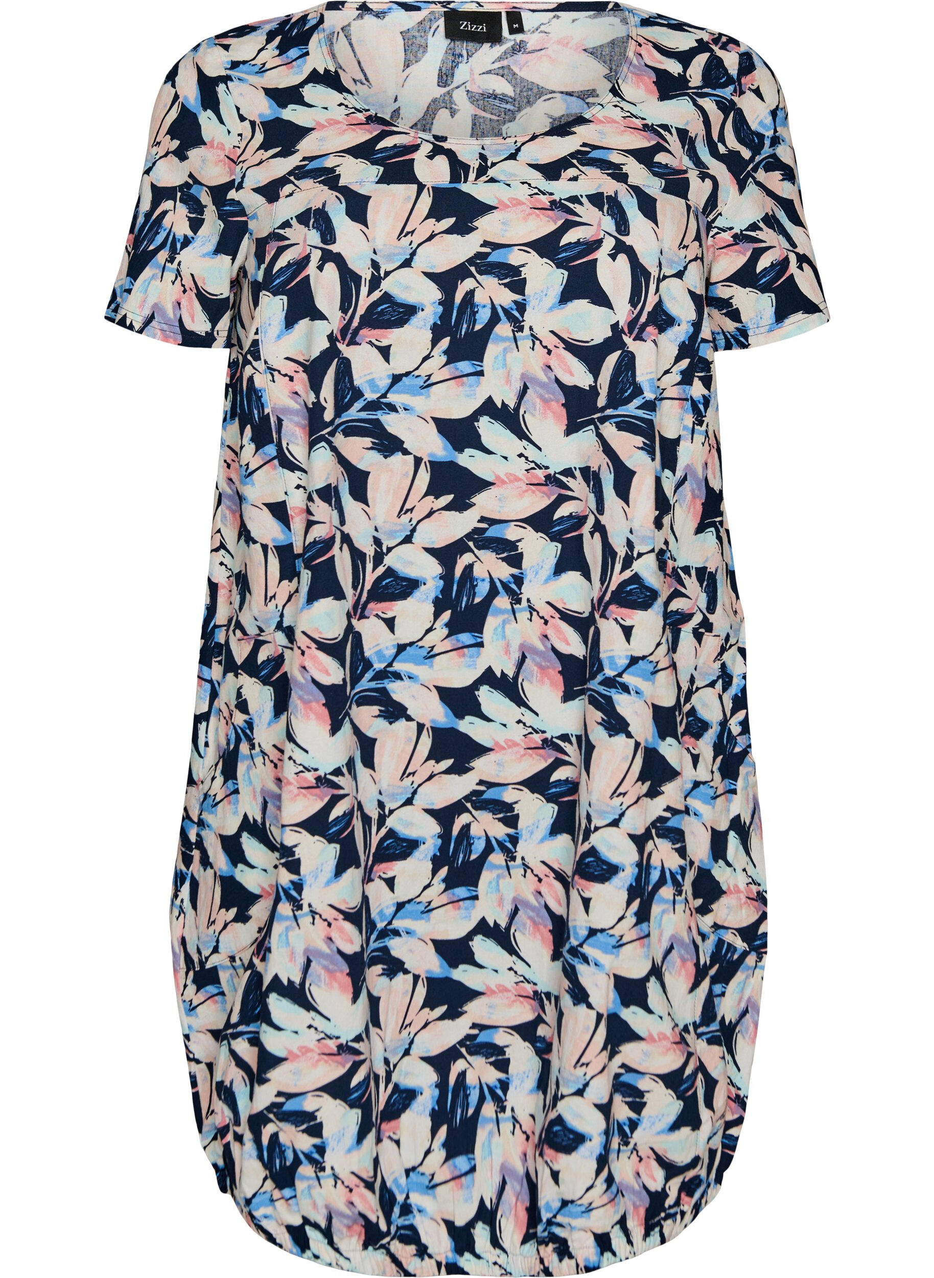 ZizziKatoenen jurk met korte mouwen en print, Blauw, Packshot image number 0
