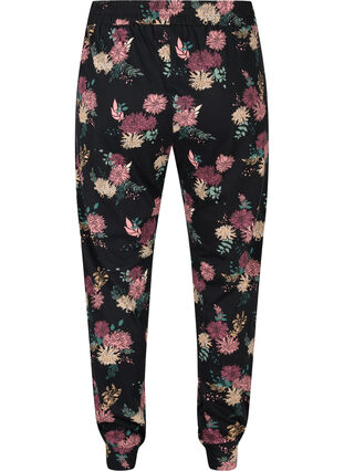 Pantalon de nuit imprimé en coton bio, Black AOP Flower, Packshot image number 1