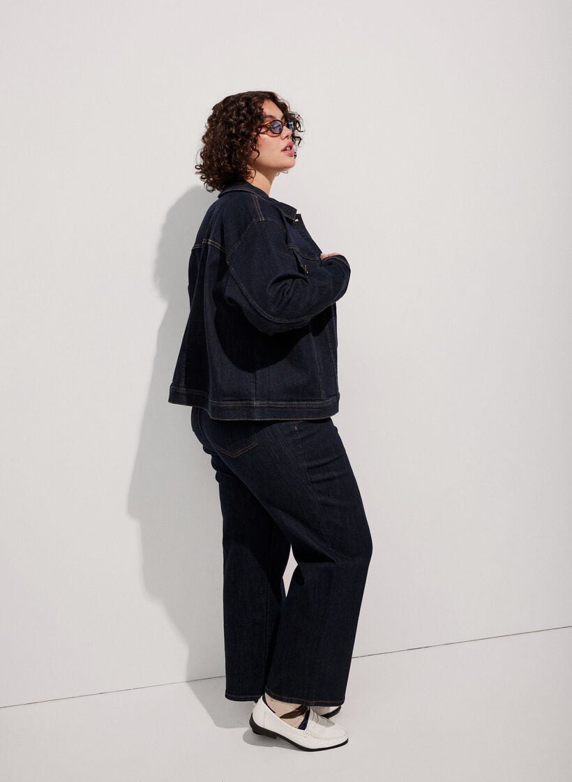 Veste en jean classique avec surpiq&ucirc;res contrastantes, Bleu, Image image number 0