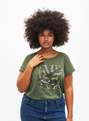 T-shirt en coton biologique avec imprimé doré, Thyme W. Free, Model image number 0