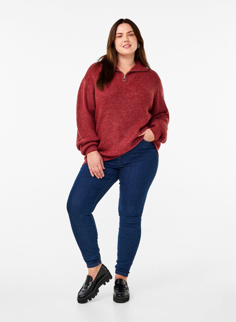 Pull en tricot avec col haut et fermeture &eacute;clair, Bordeaux, Model image number 1