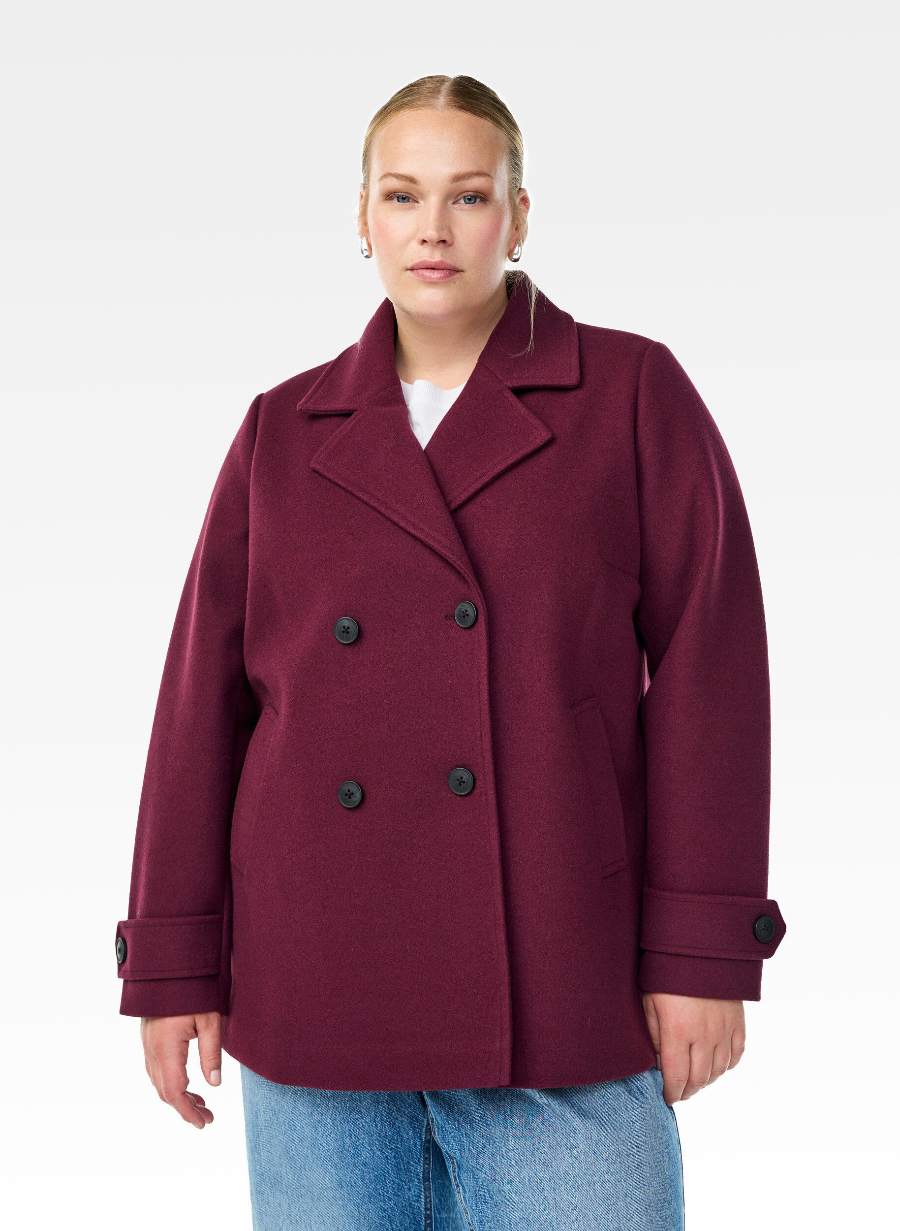 Korte jas met dubbele knoopsluiting, Rood, Model