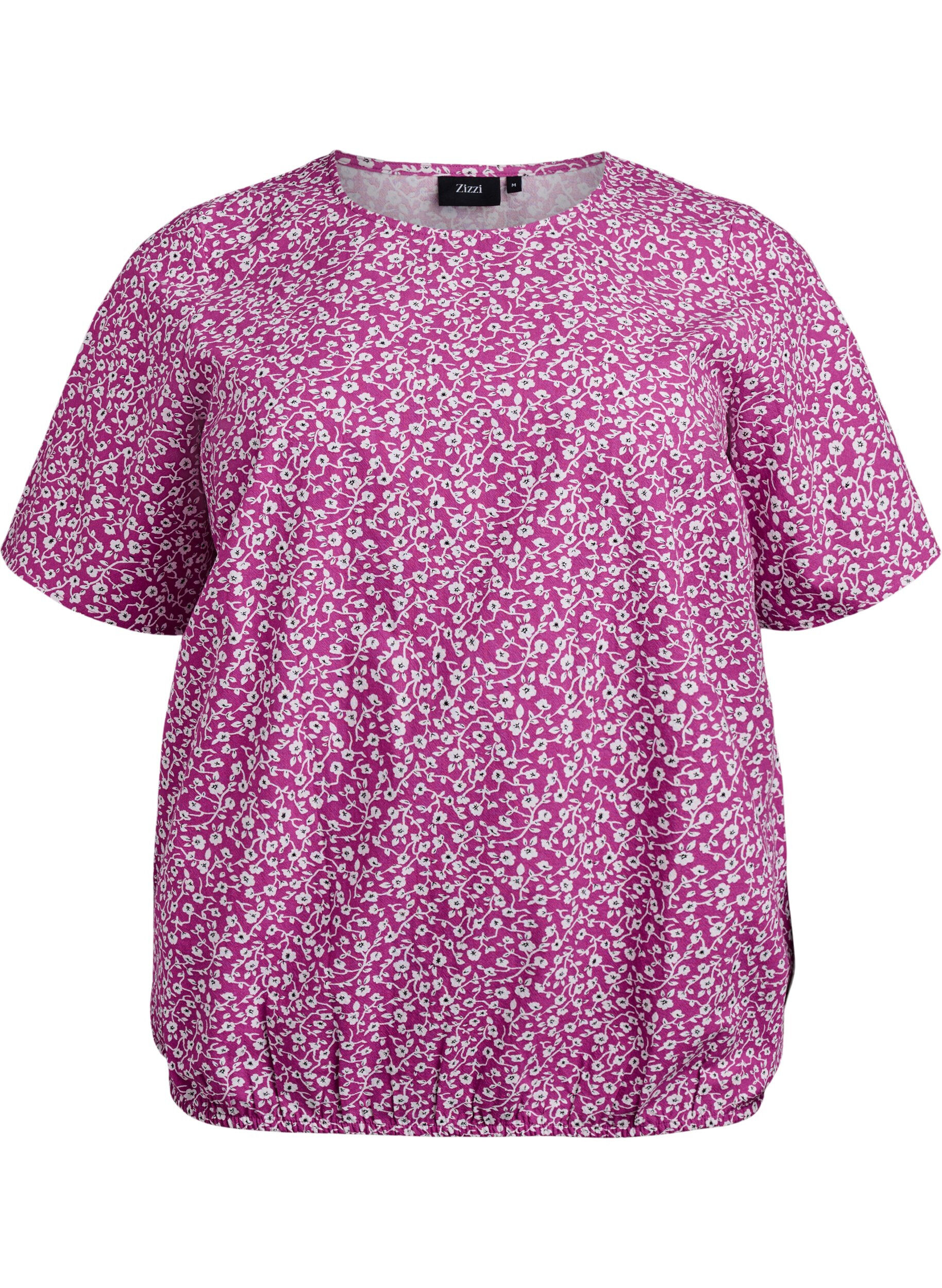 Katoenen blouse met print en korte mouwen
