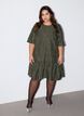 Jacquard jurk met glanzende details en pofmouwen, Groen, Model image number 1