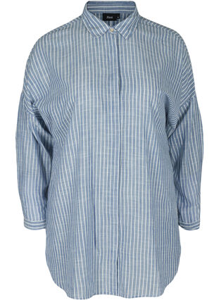 Chemise longue rayée en coton, Country Blue Stripe, Packshot image number 0