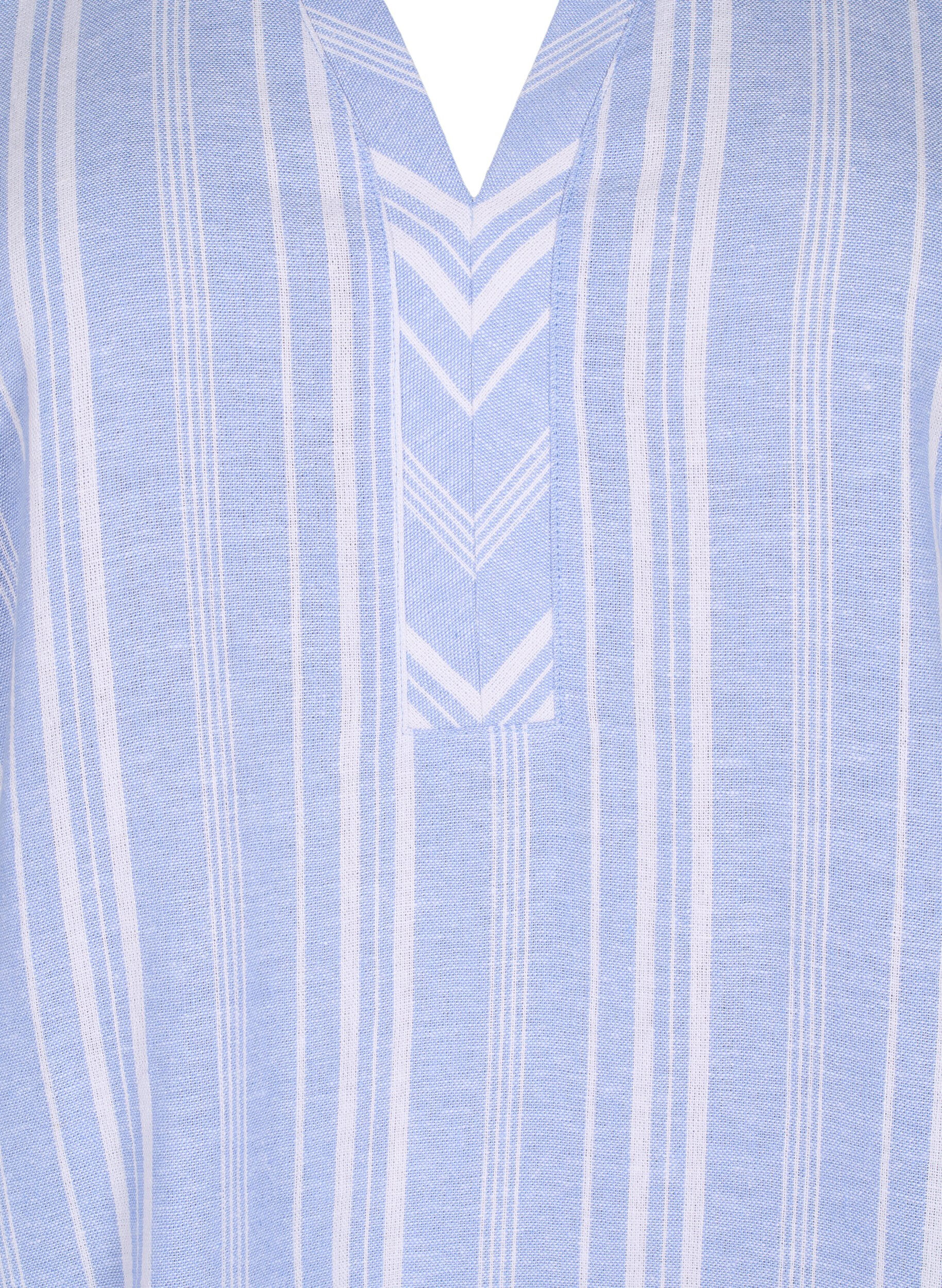 ZizziGestreepte blouse in een mix van linnen en viscose, Blauw, Packshot image number 2