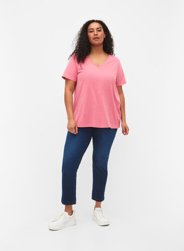 T-shirt met korte mouwen en v-hals, Bubblegum Pink, Model image number 1