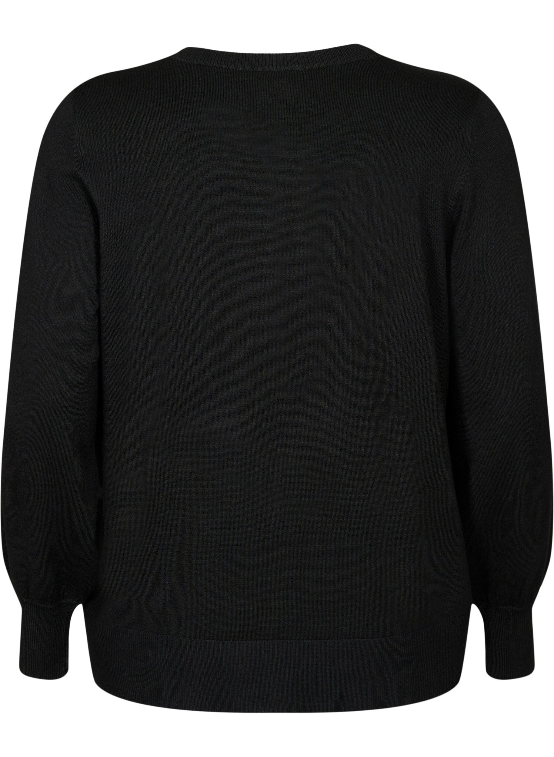 ZizziCardigan en tricot avec col rond et boutons, Noir, Packshot image number 1