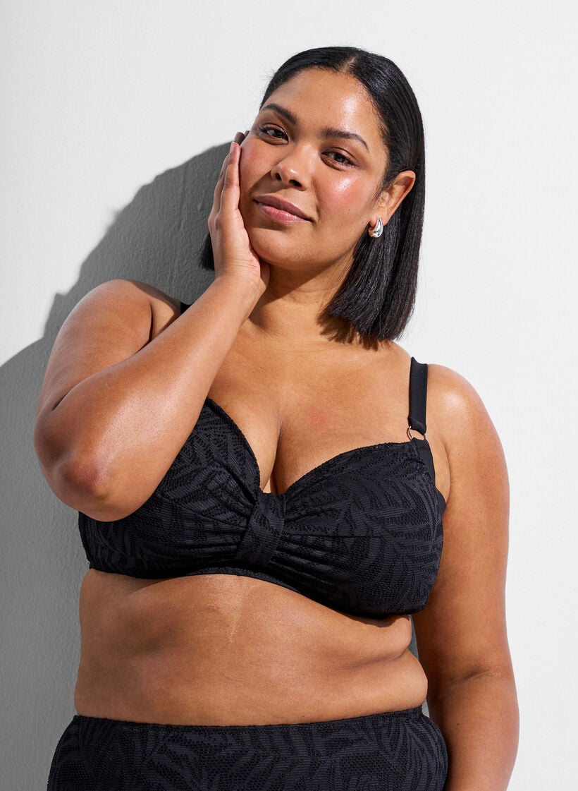 Bikinibeha met gestructureerd mesh en afneembare inlays, Zwart, Model image number 3