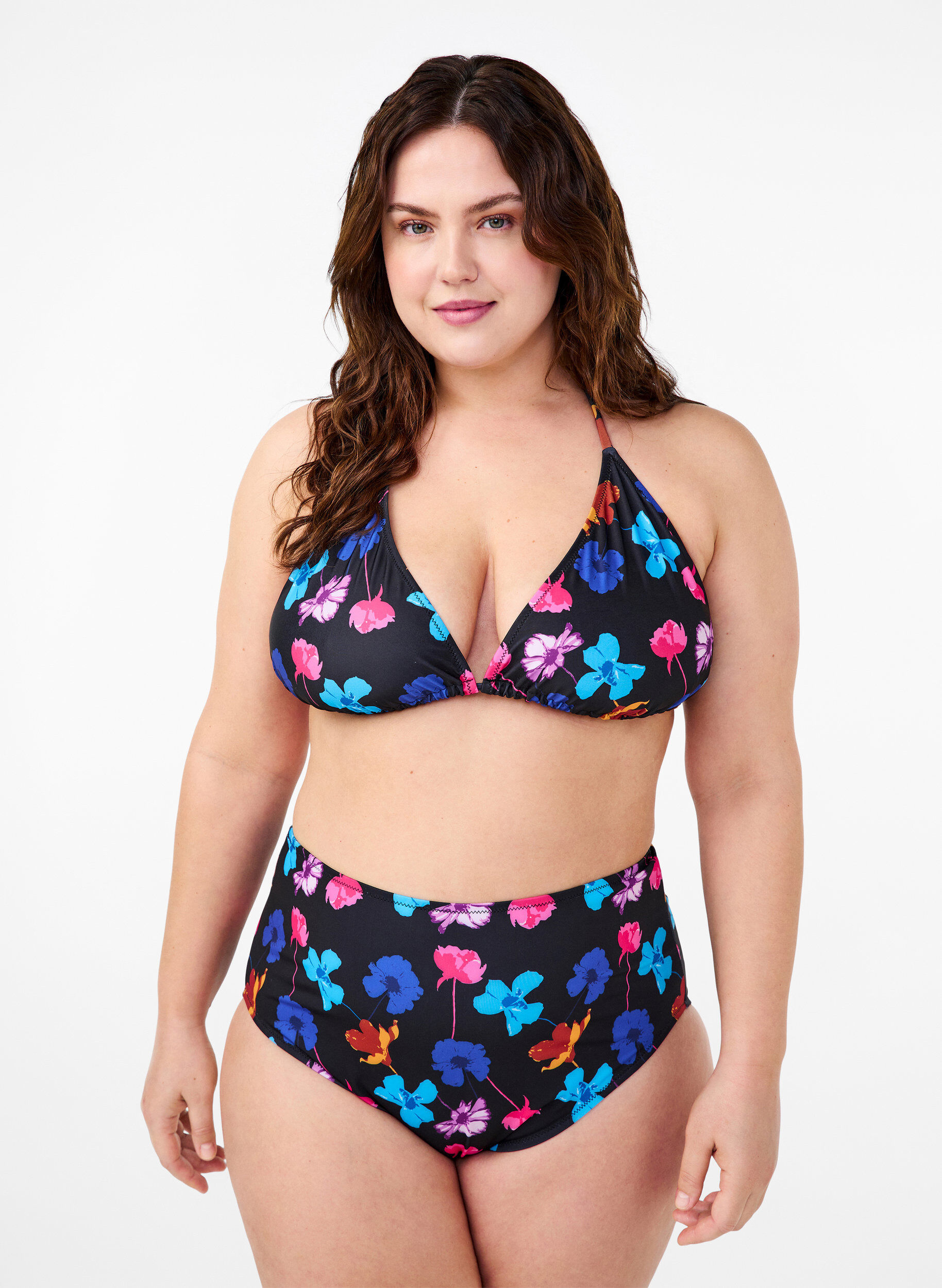 Bikinibroekje met print en hoge taille, Zwart, Model