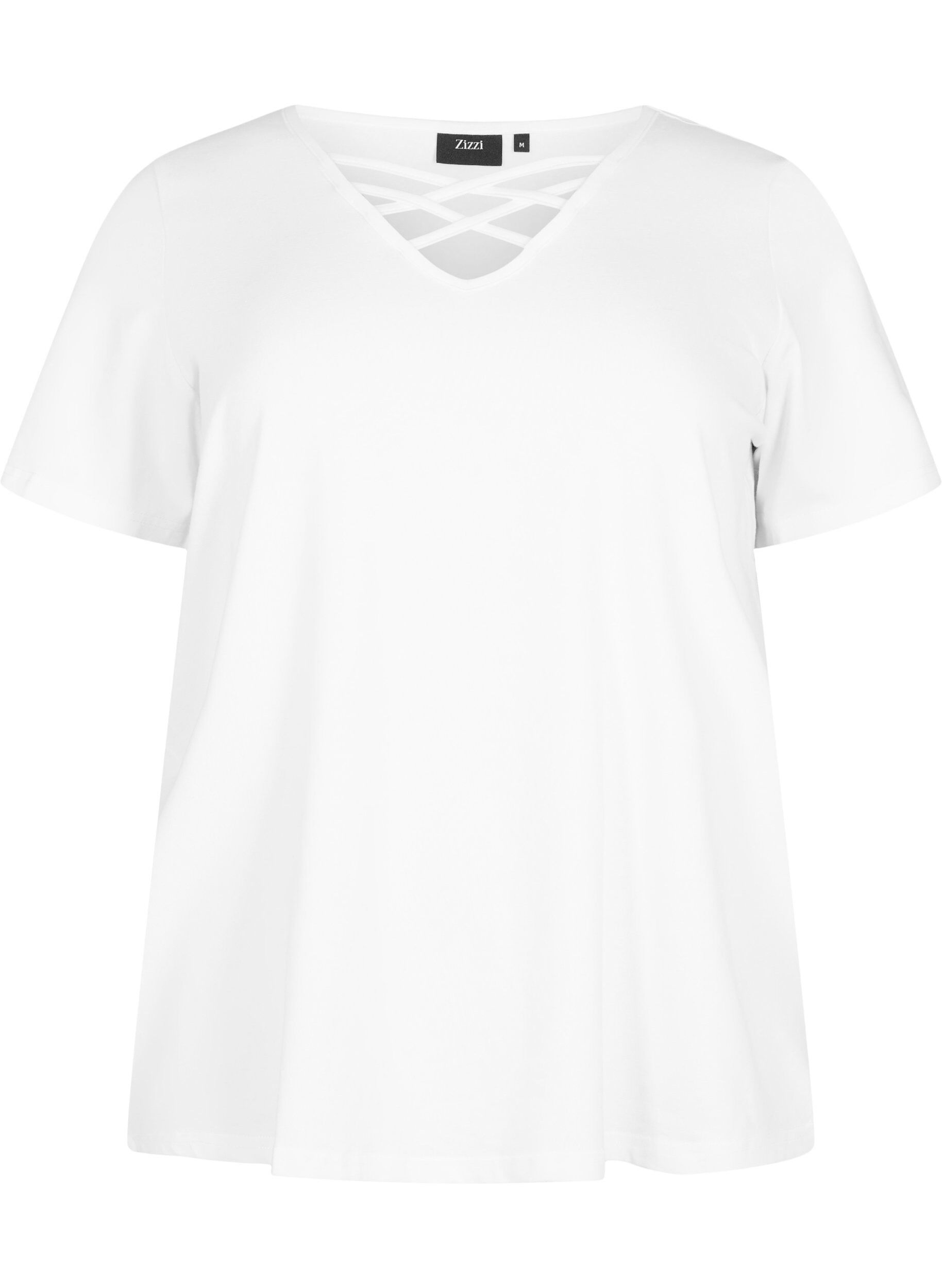 Zizzi T-shirt avec col en V et d&eacute;tail crois&eacute;, Warm Off-white, Packshot image number 0