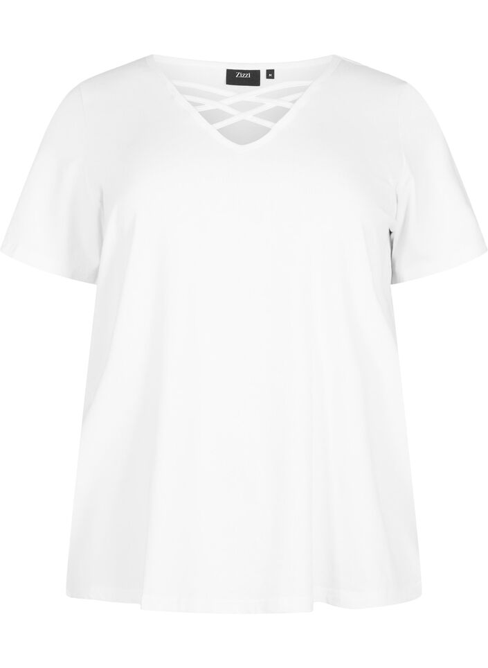T-shirt avec col en V et détail croisé, Warm Off-white, Packshot image number 0