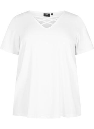 T-shirt avec col en V et détail croisé, Warm Off-white, Packshot image number 0