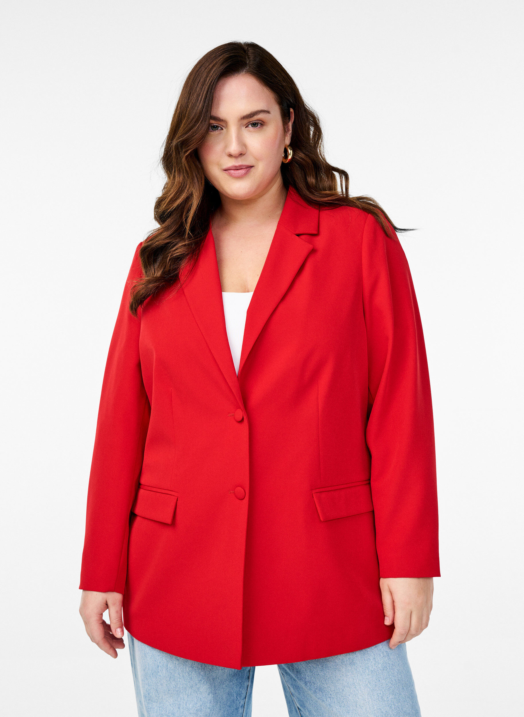 Zizzi Blazer classique avec fermeture boutonn&eacute;e, Rouge, Model image number 0