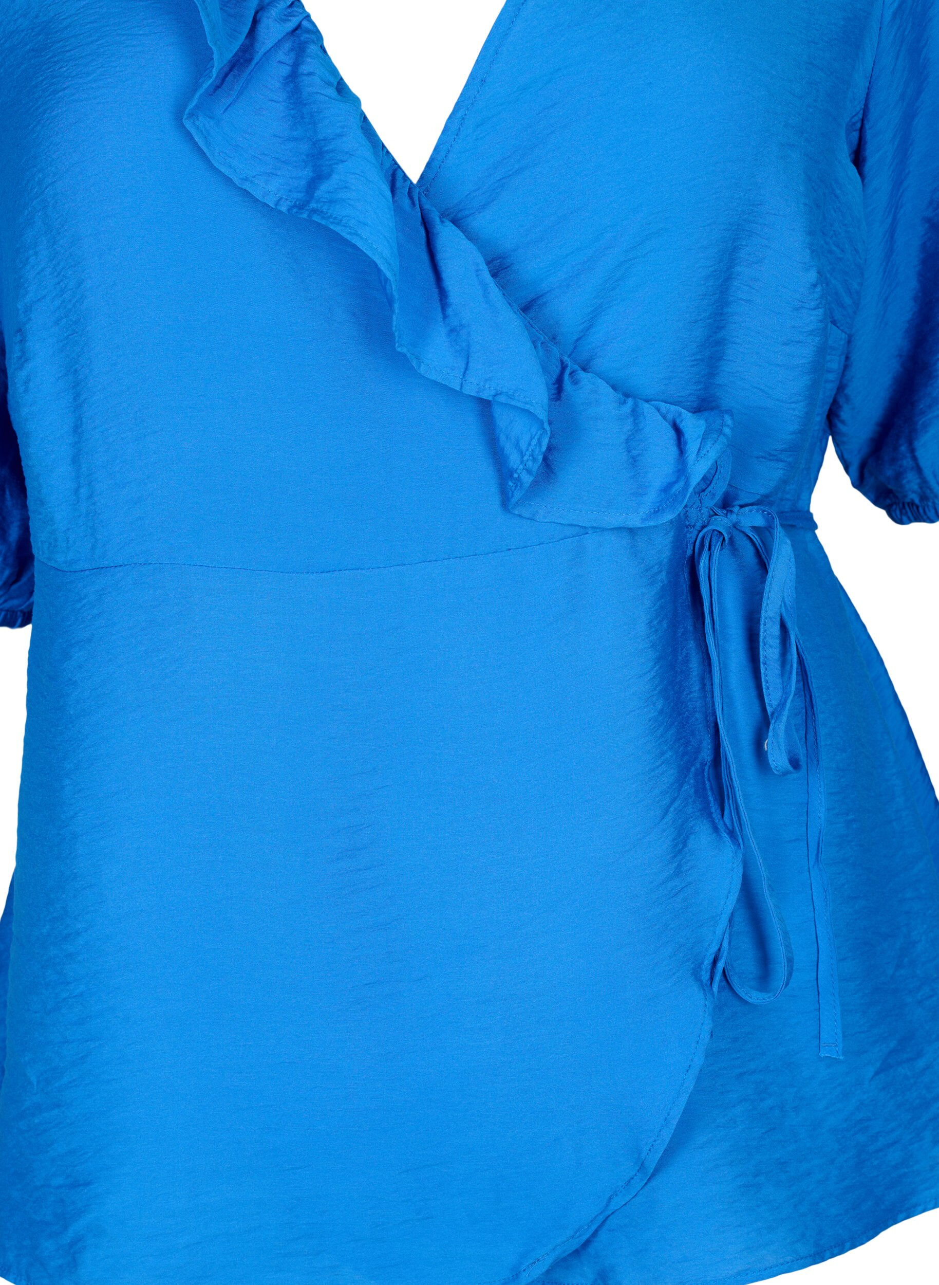 Zizzi Blouse cache-c&oelig;ur en viscose avec manches mi-longues, Olympian Blue, Packshot image number 2