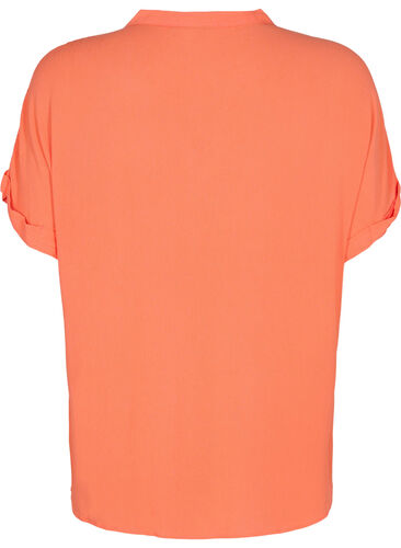 Chemise à manches courtes en viscose avec col en V, Living Coral, Packshot image number 1