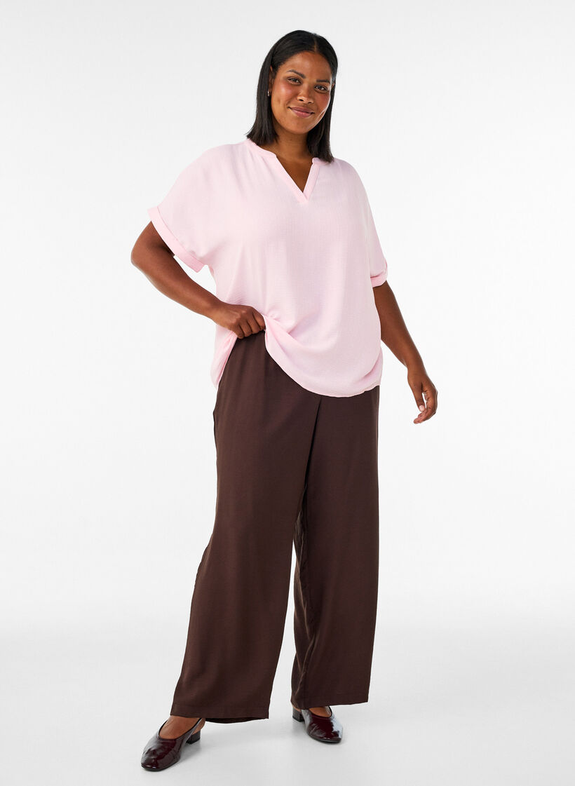 Luchtige blouse met korte mouwen, Roze, Model image number 1