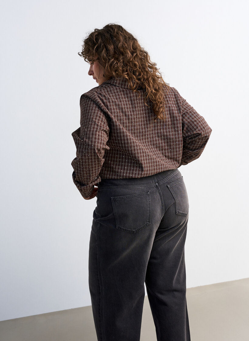 Chemise &agrave; carreaux avec strass, Marron, Model image number 2