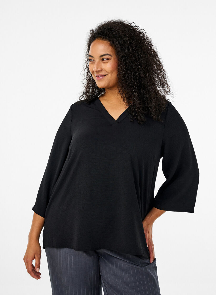 Blouse met 3/4 mouwen, Zwart, Model image number 0