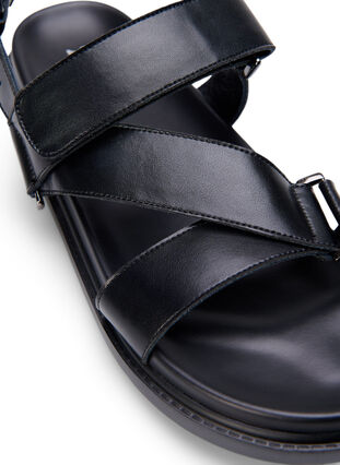 Leren sandaal met brede pasvorm en verstelbare bandjes, Black, Packshot image number 3