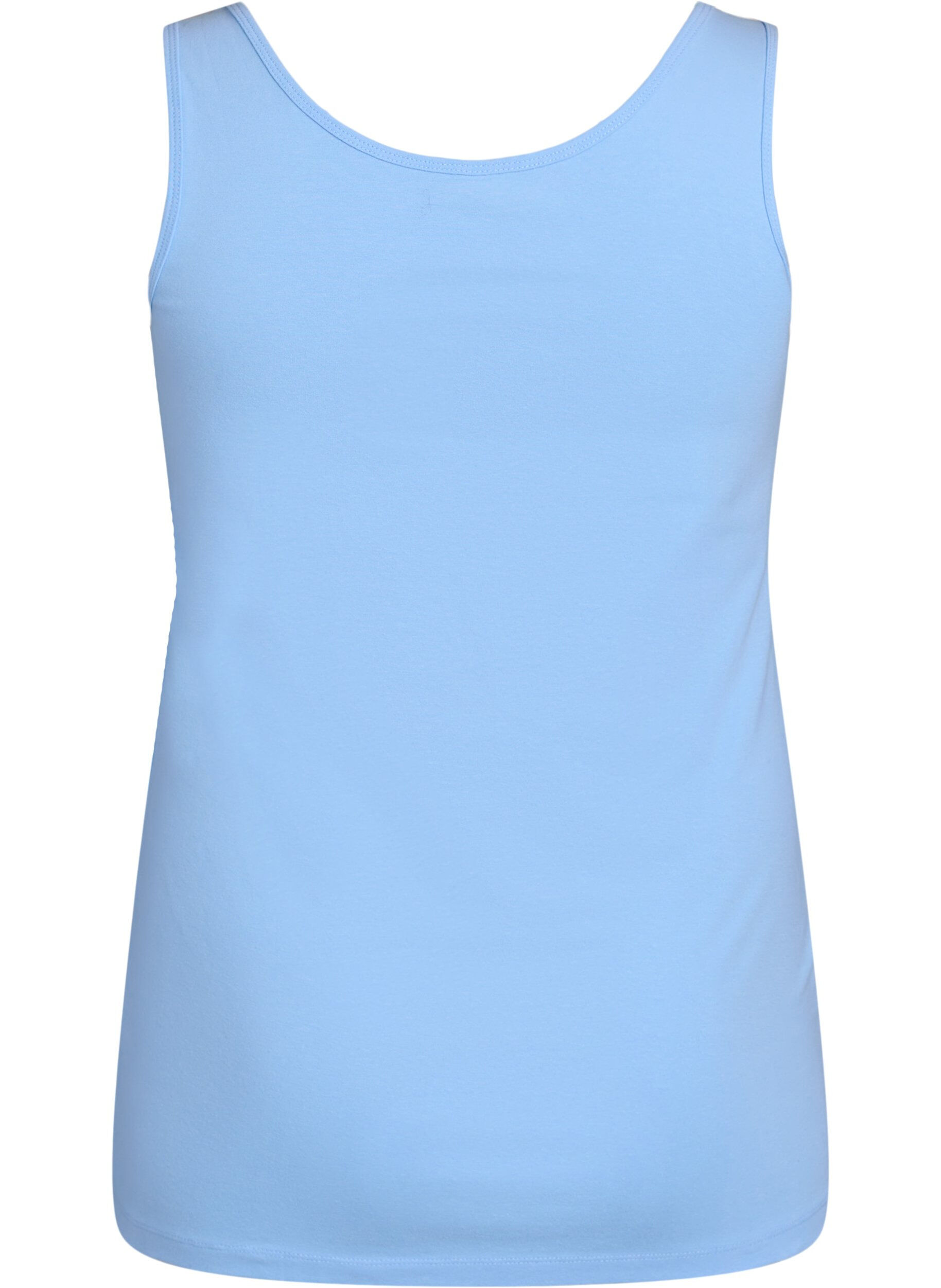 ZizziSolide kleur basis top in katoen, Blauw, Packshot image number 1