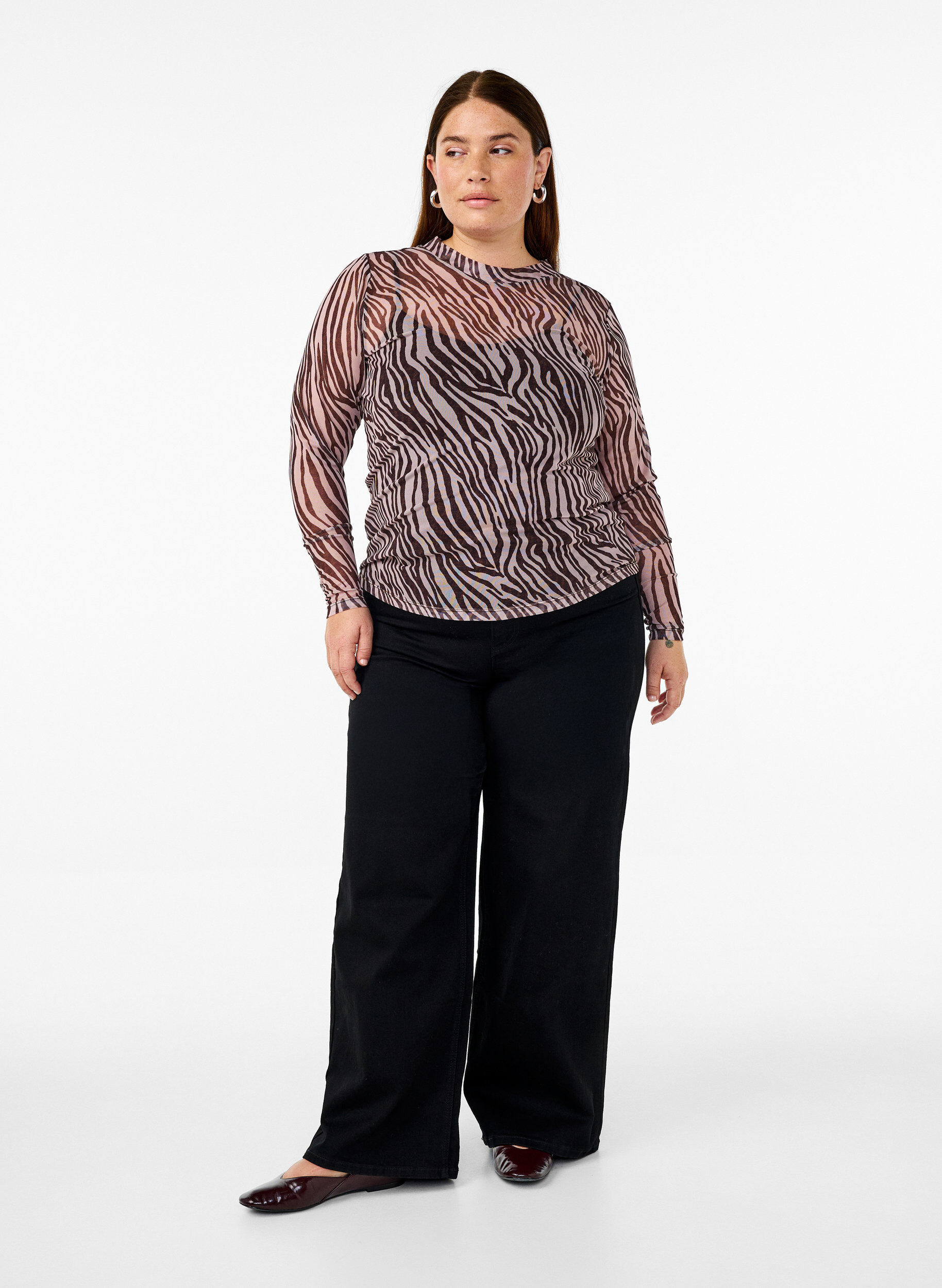 ZizziMesh blouse met stippen, Zwart, Model image number 1