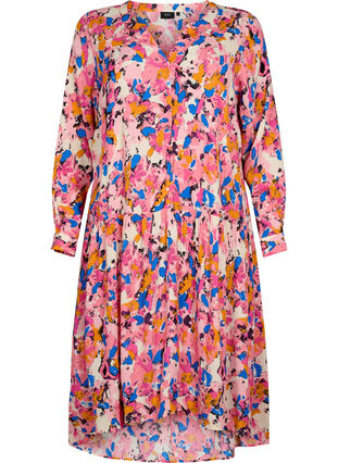 Viscose midi-jurk met lange mouwen en print, Rosebloom GraphicAOP, Packshot image number 0